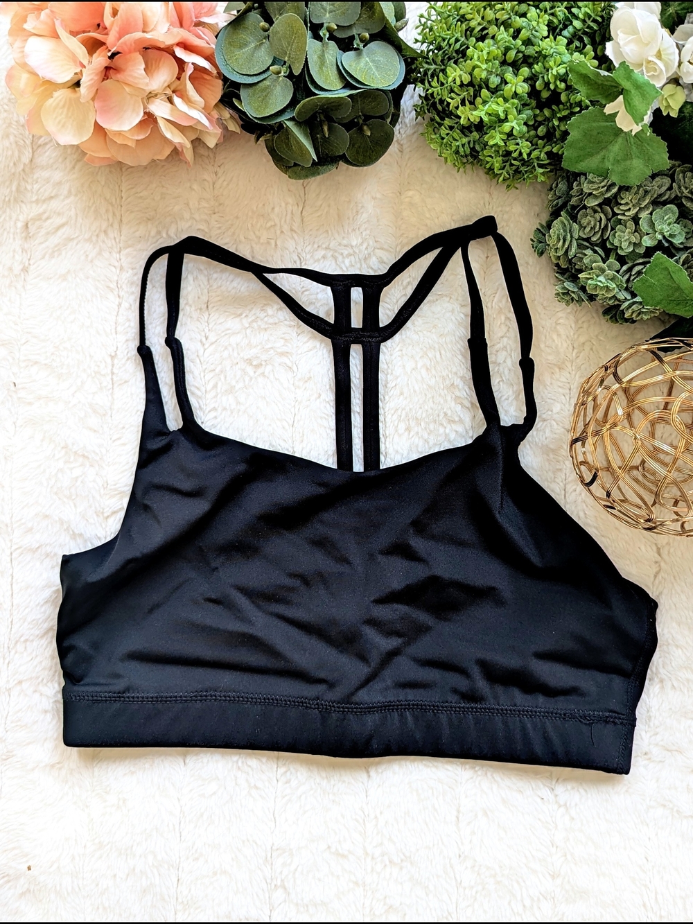 NWOT Black Strappy T-Back Sports Bra
